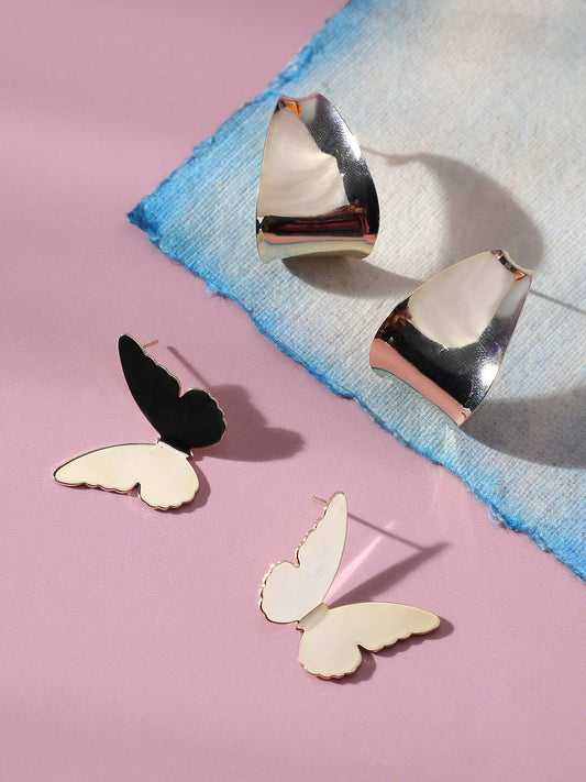 Set Of 2 Gold-Plated Contemporary Drop Earrings