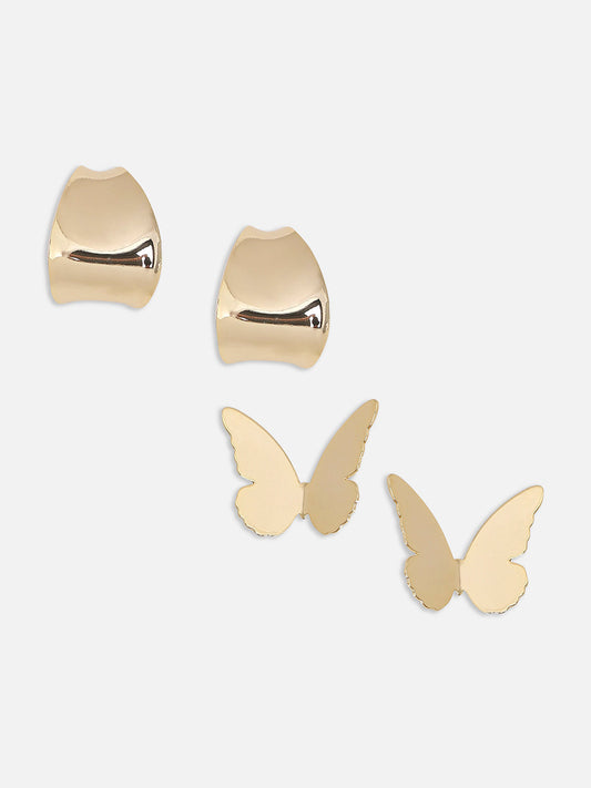 Set Of 2 Gold-Plated Contemporary Drop Earrings