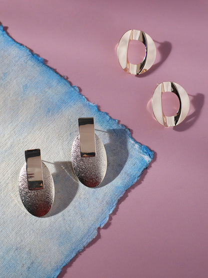 Set Of 2 Gold-Plated Contemporary Studs Earrings