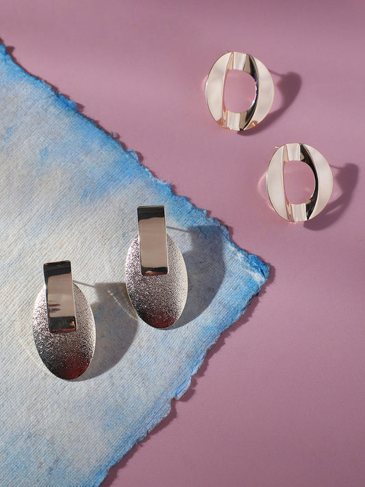 Set Of 2 Gold-Plated Contemporary Studs Earrings