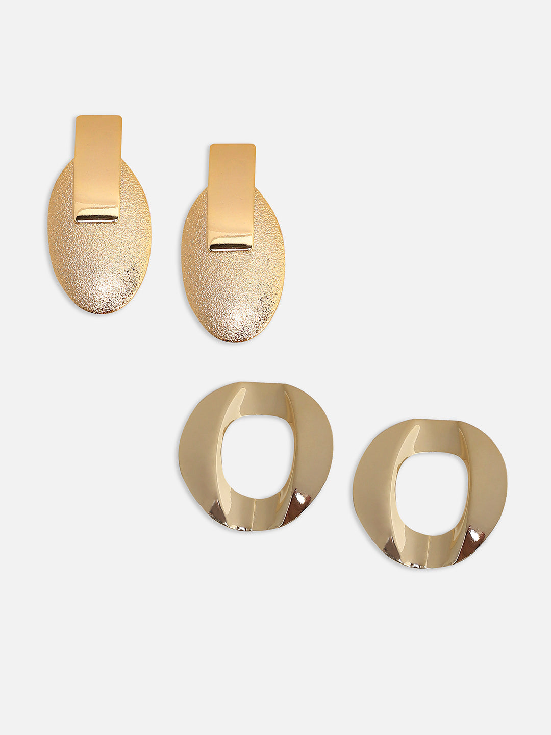 Set Of 2 Gold-Plated Contemporary Studs Earrings