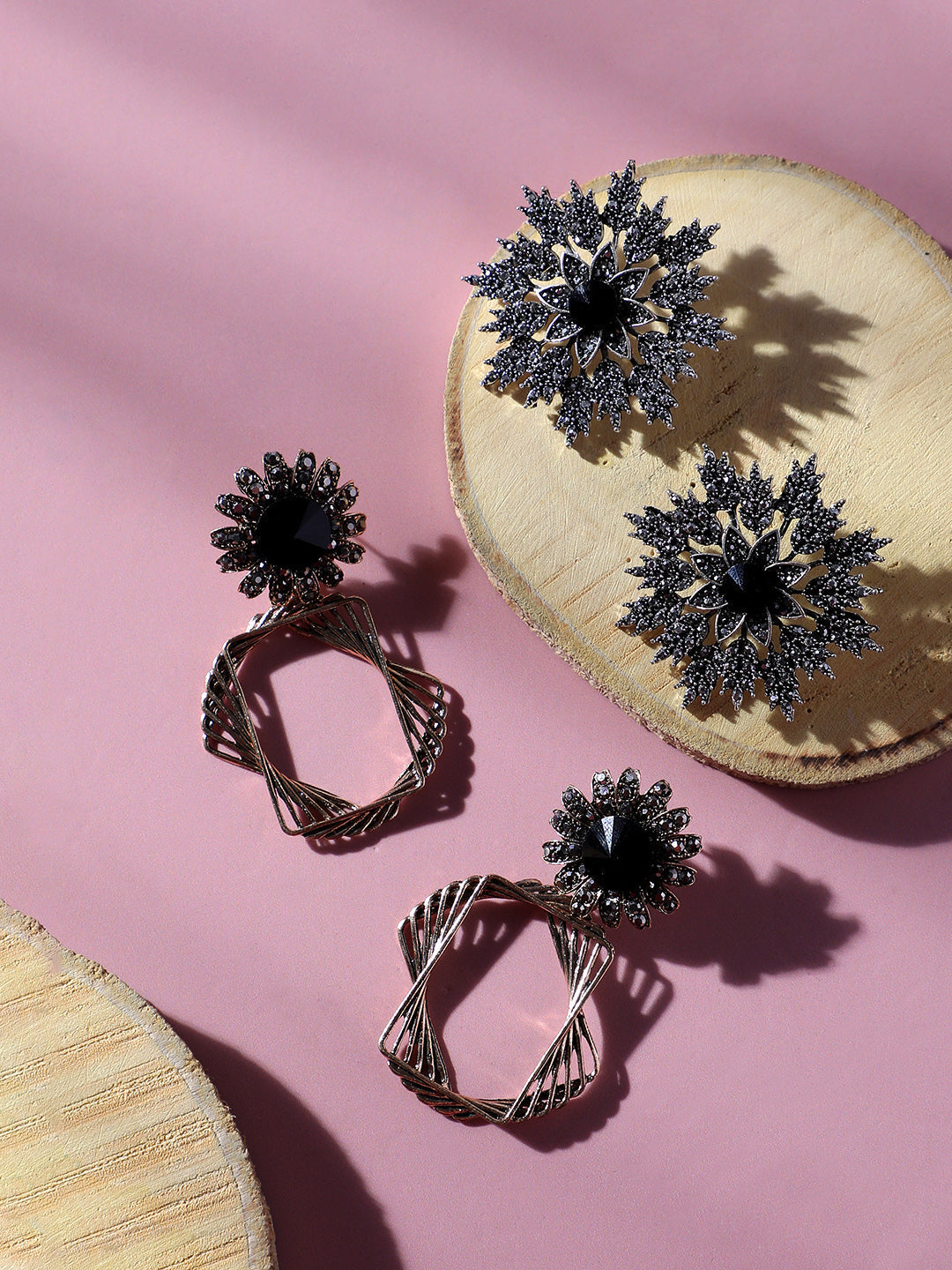 Set Of 2 Gold-Plated Contemporary Earrings