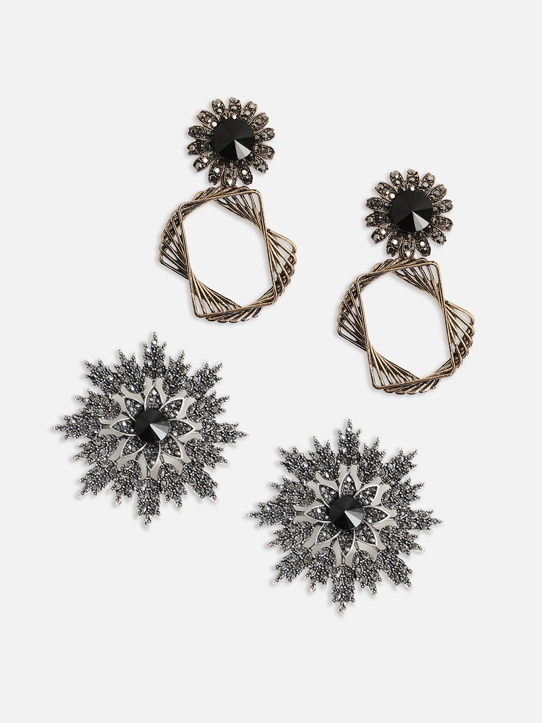 Set Of 2 Gold-Plated Contemporary Earrings