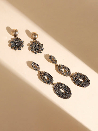 Set Of 2 Gold-Plated Contemporary Drop Earrings