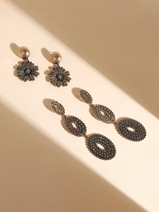 Set Of 2 Gold-Plated Contemporary Drop Earrings