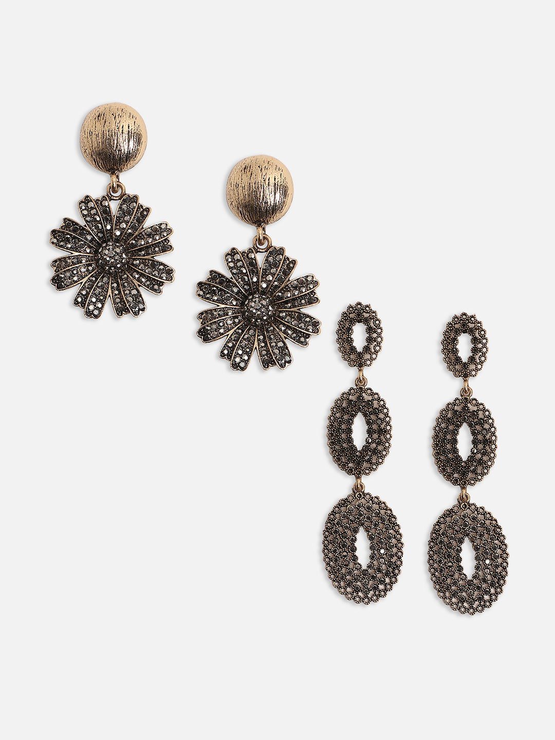 Set Of 2 Gold-Plated Contemporary Drop Earrings