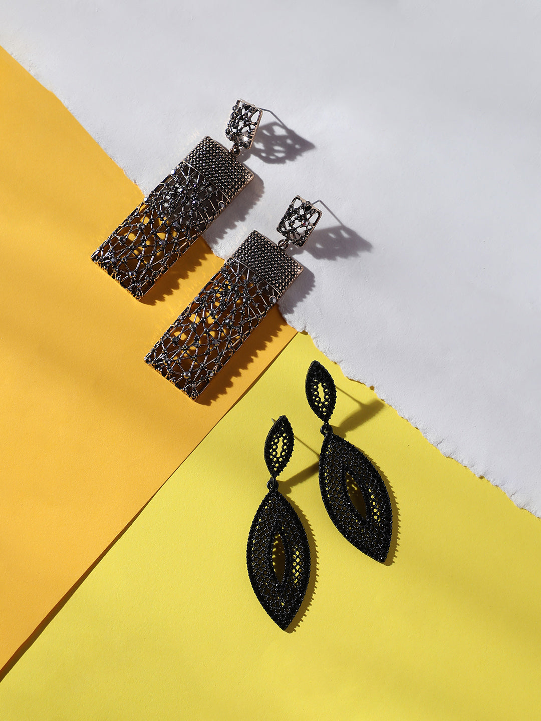 Set Of 2 Gold-Plated Contemporary Drop Earrings