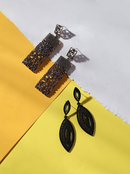 Set Of 2 Gold-Plated Contemporary Drop Earrings