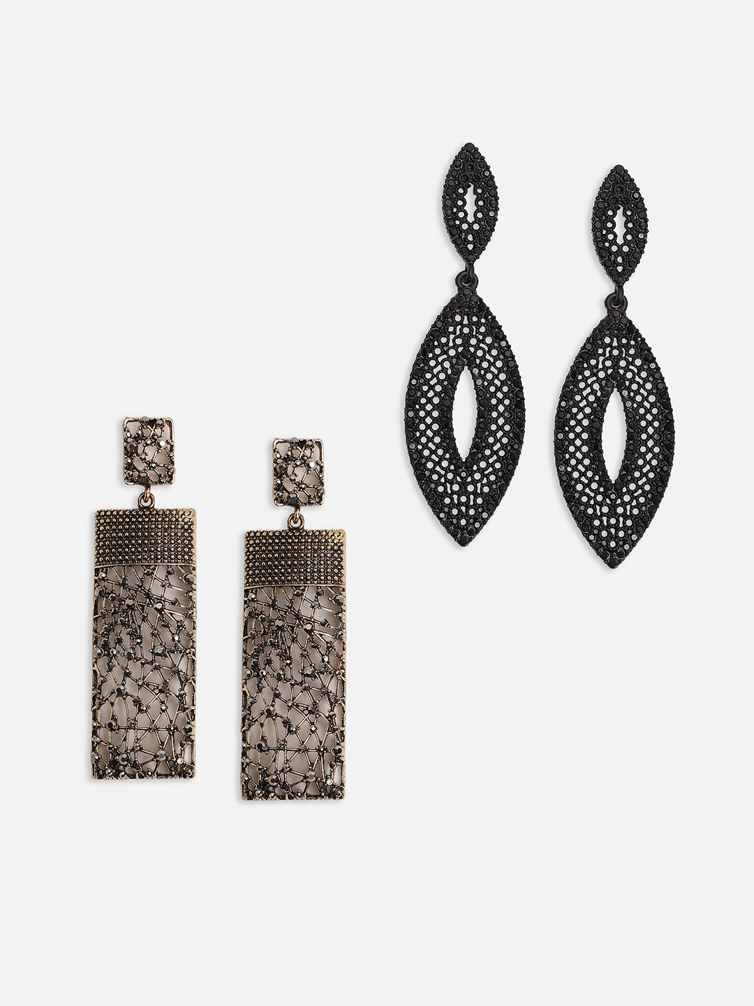 Set Of 2 Gold-Plated Contemporary Drop Earrings