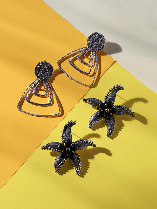 Set Of 2 Silver-Plated Contemporary Drop Earrings