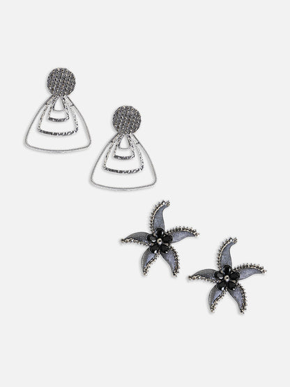 Set Of 2 Silver-Plated Contemporary Drop Earrings