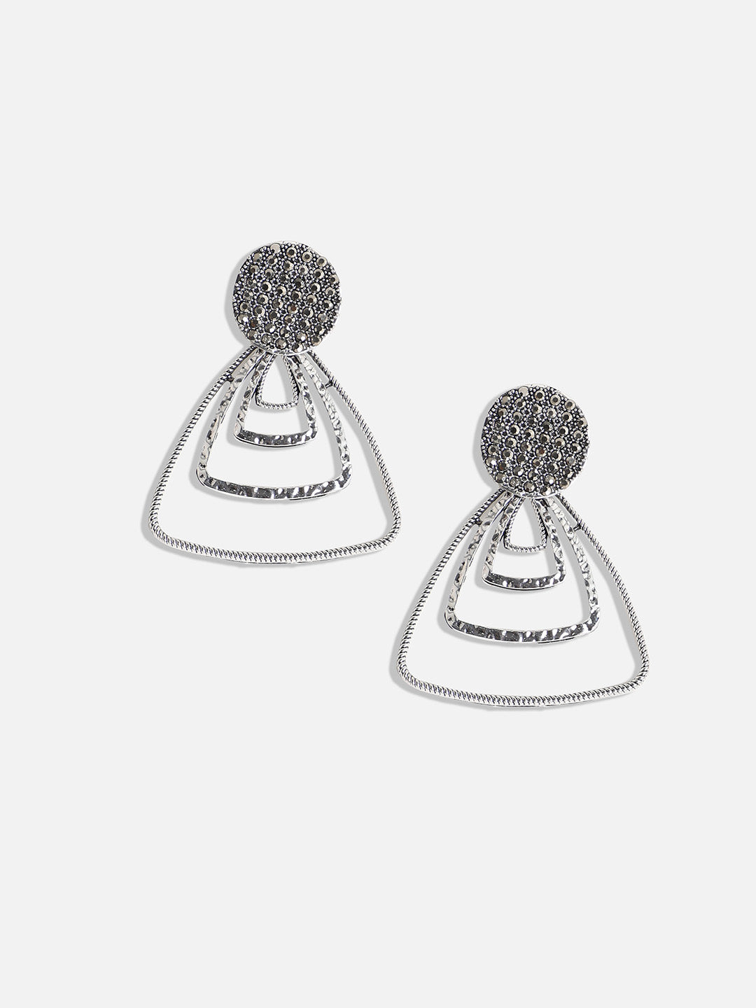 Set Of 2 Silver-Plated Contemporary Drop Earrings
