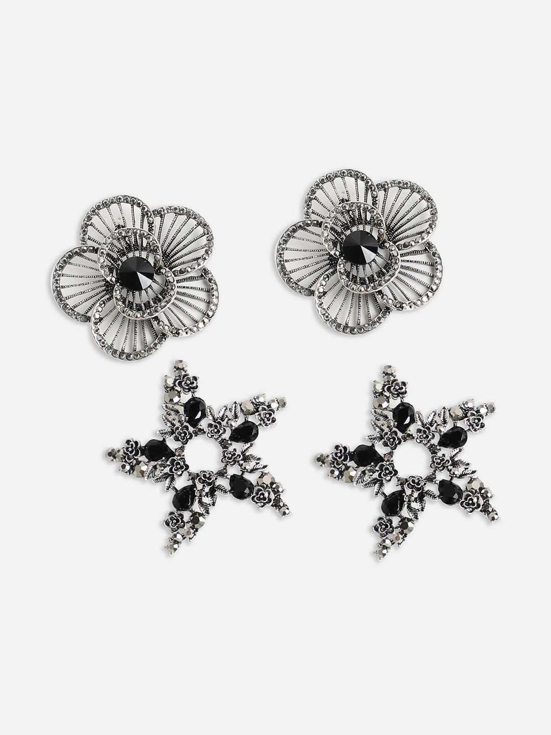 Set Of 2 Silver-Plated Contemporary Stud Earrings