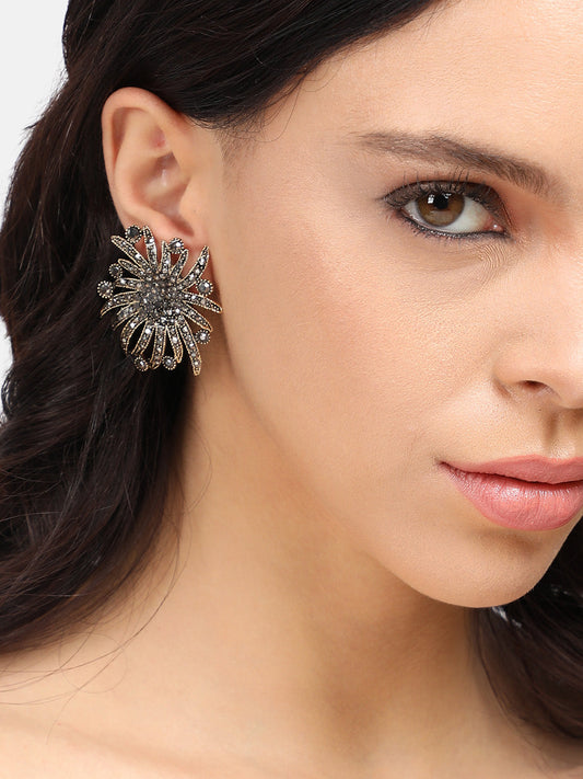 Set Of 2 Gold-Plated Contemporary Studs Earrings
