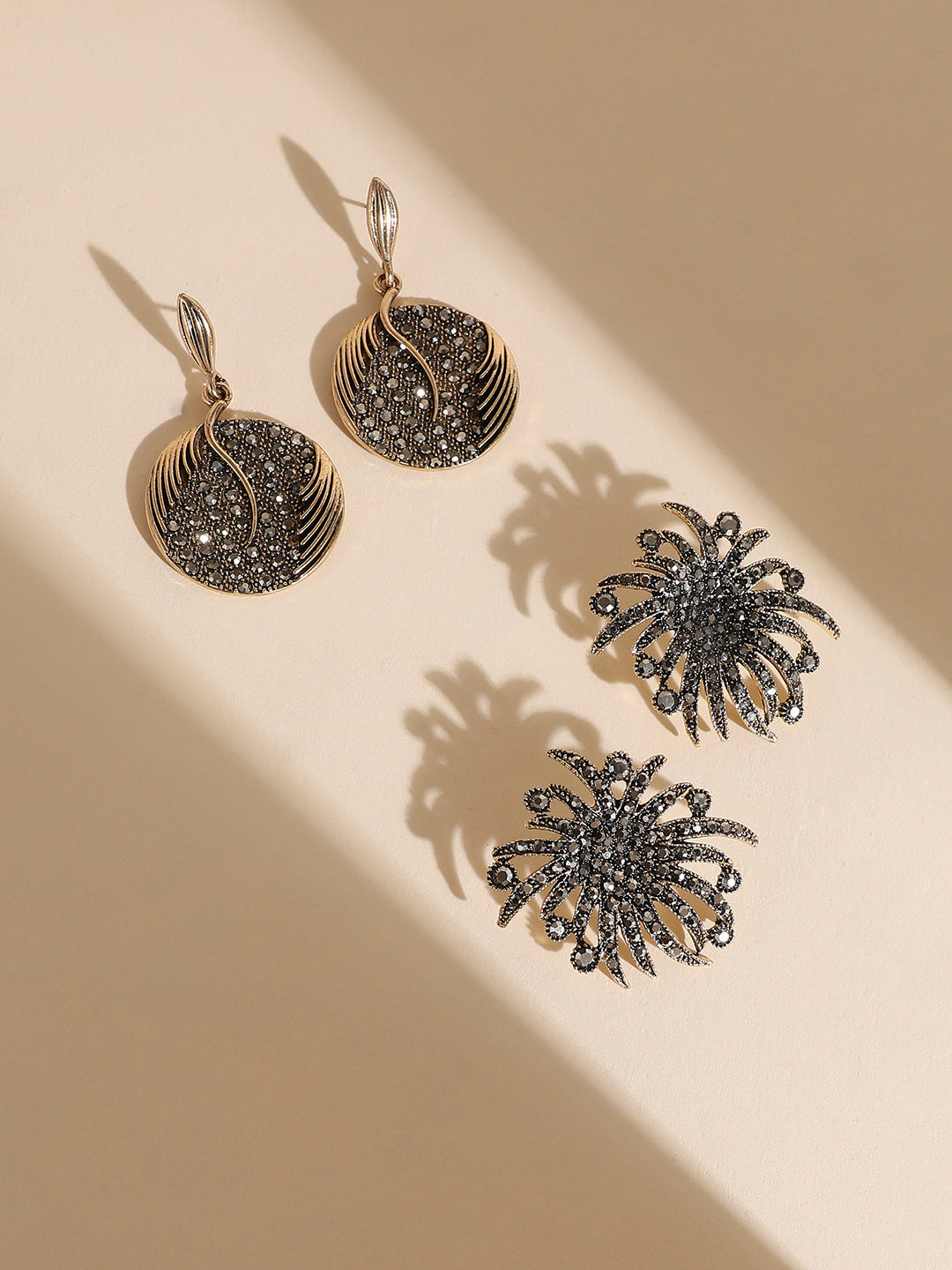 Set Of 2 Gold-Plated Contemporary Drop Earrings