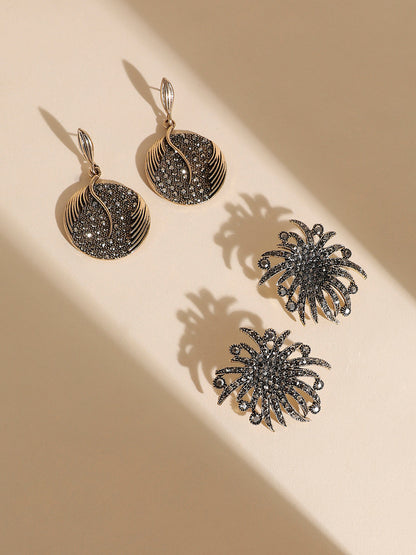 Set Of 2 Gold-Plated Contemporary Drop Earrings