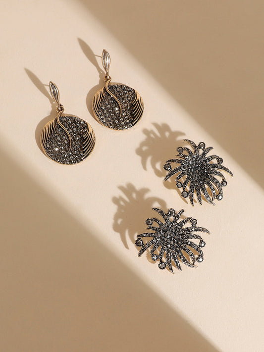 Set Of 2 Gold-Plated Contemporary Drop Earrings