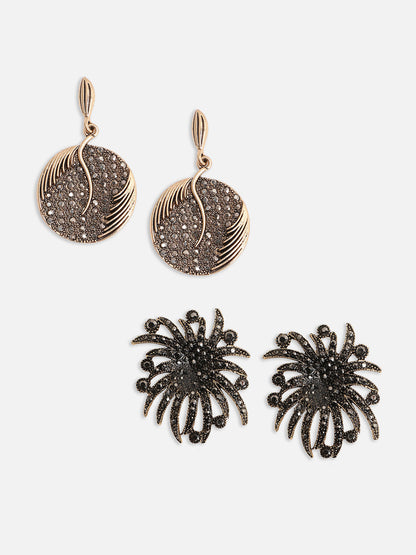 Set Of 2 Gold-Plated Contemporary Drop Earrings