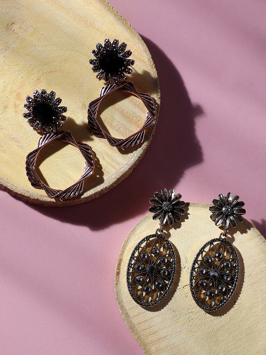 Set Of 2 Rose Gold-Plated Contemporary Drop Earrings