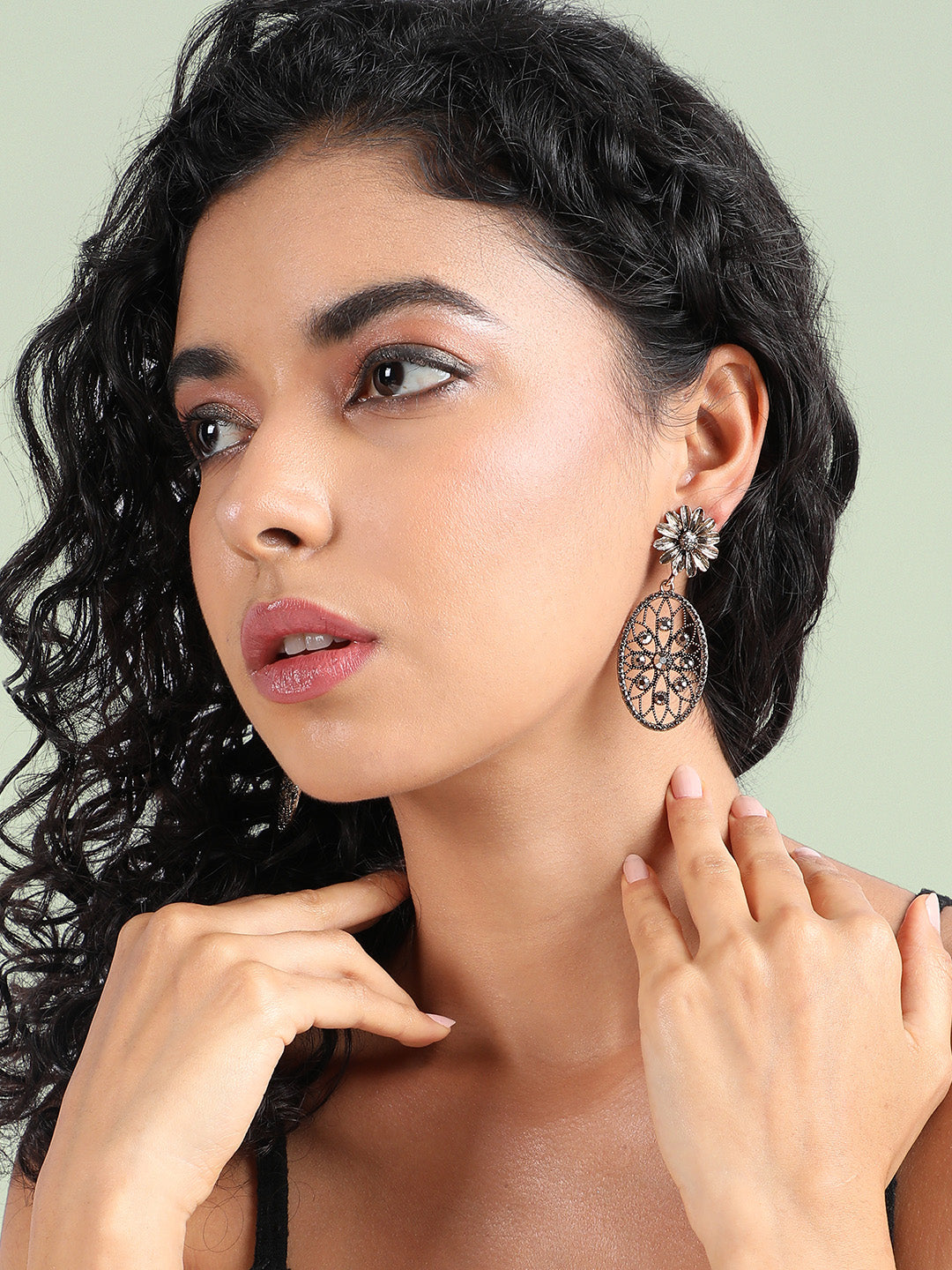 Set Of 2 Rose Gold-Plated Contemporary Drop Earrings