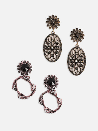 Set Of 2 Rose Gold-Plated Contemporary Drop Earrings