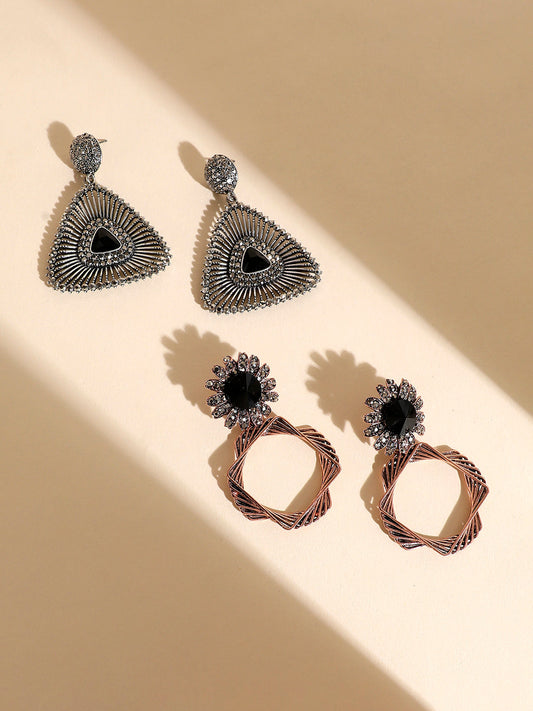 Set Of 2 Silver-Plated Contemporary Drop Earrings