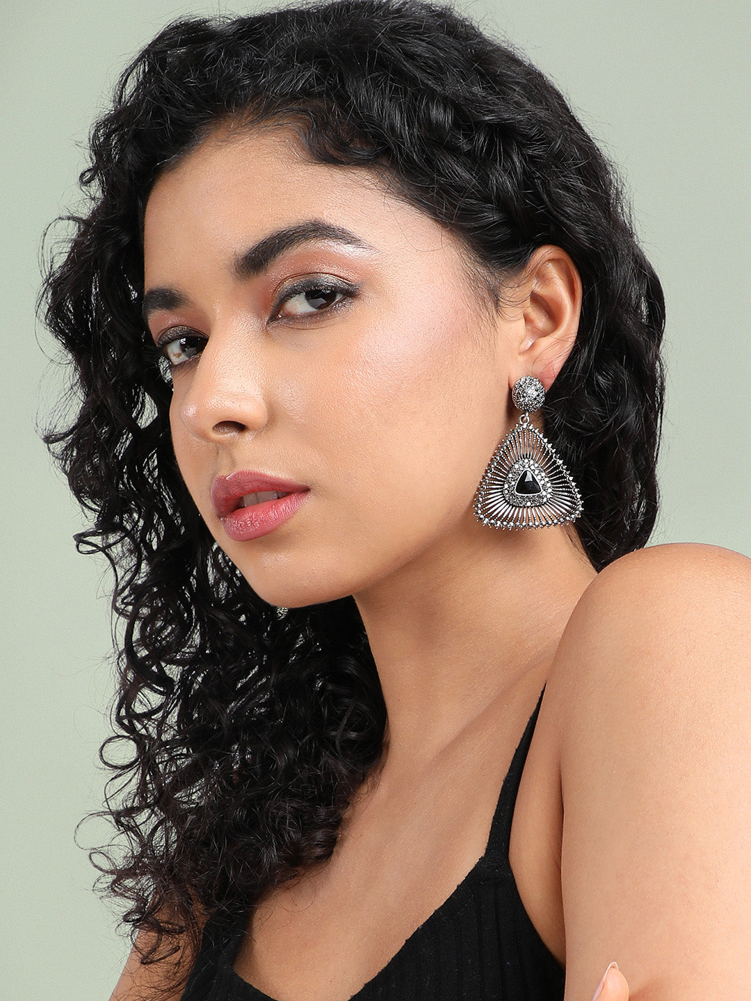 Set Of 2 Silver-Plated Contemporary Drop Earrings