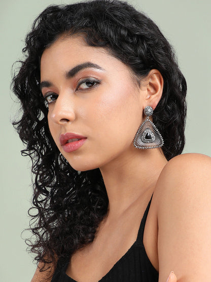 Set Of 2 Silver-Plated Contemporary Drop Earrings