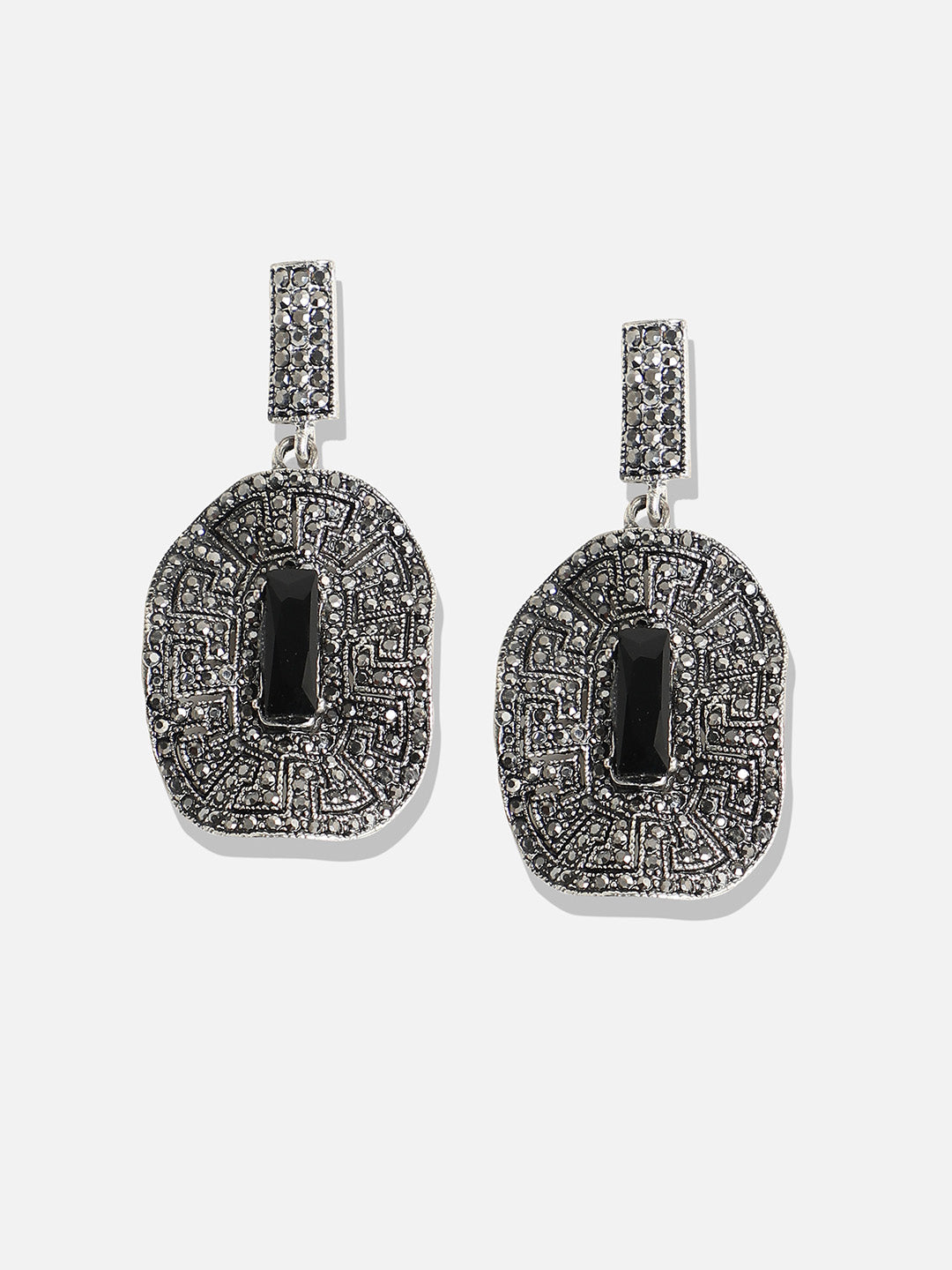 Set Of 2 Silver-Plated Contemporary Drop Earrings