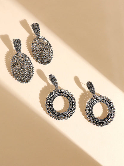 Set Of 2 Silver-Plated Contemporary Drop Earrings
