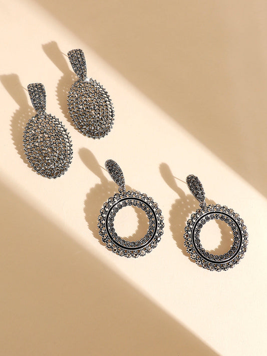 Set Of 2 Silver-Plated Contemporary Drop Earrings
