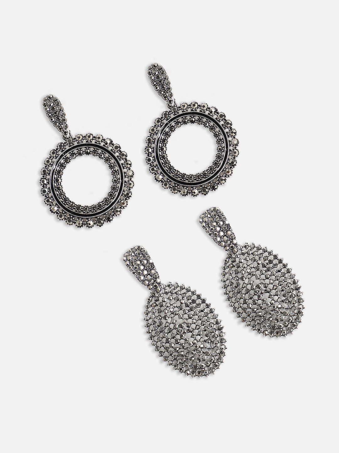 Set Of 2 Silver-Plated Contemporary Drop Earrings