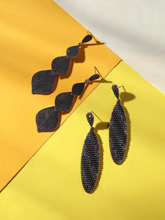 Set Of 2 Gold-Plated Contemporary Drop Earrings