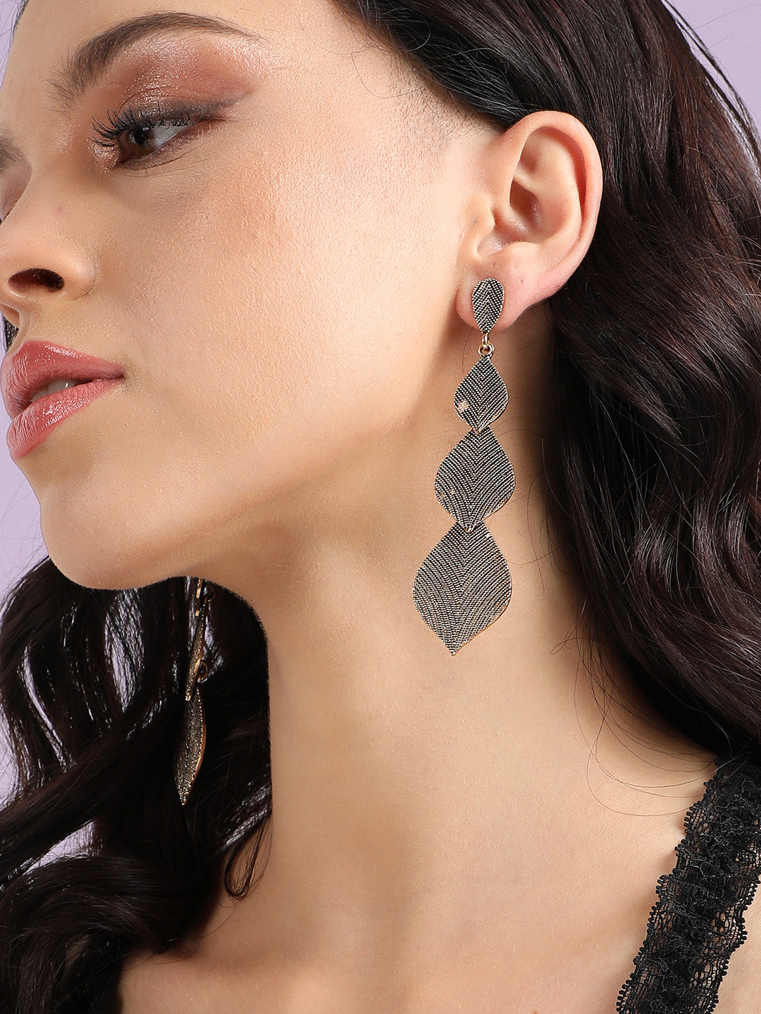 Set Of 2 Gold-Plated Contemporary Drop Earrings
