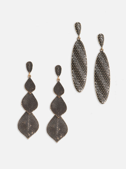 Set Of 2 Gold-Plated Contemporary Drop Earrings