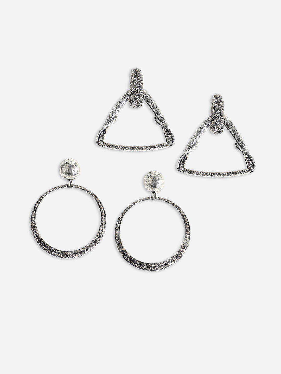 Set Of 2 Silver-Plated Contemporary Drop Earrings