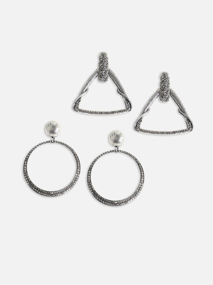 Set Of 2 Silver-Plated Contemporary Drop Earrings