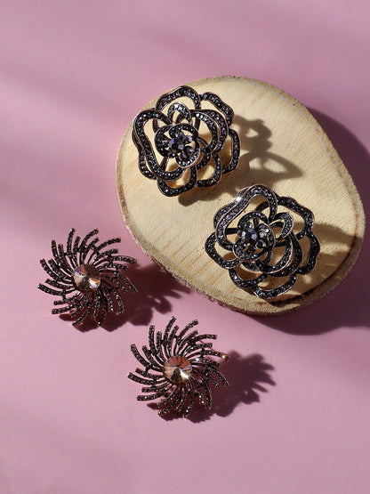 Set Of 2 Gold-Plated Contemporary Stud Earrings