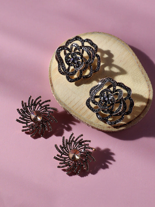 Set Of 2 Gold-Plated Contemporary Stud Earrings