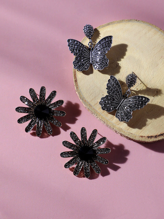 Set Of 2 Silver-Plated Contemporary Drop Earrings