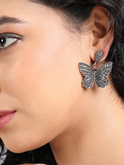 Set Of 2 Silver-Plated Contemporary Drop Earrings