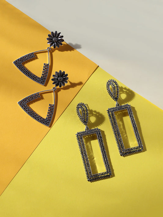 Set Of 2 Silver-Plated Contemporary Drop Earrings
