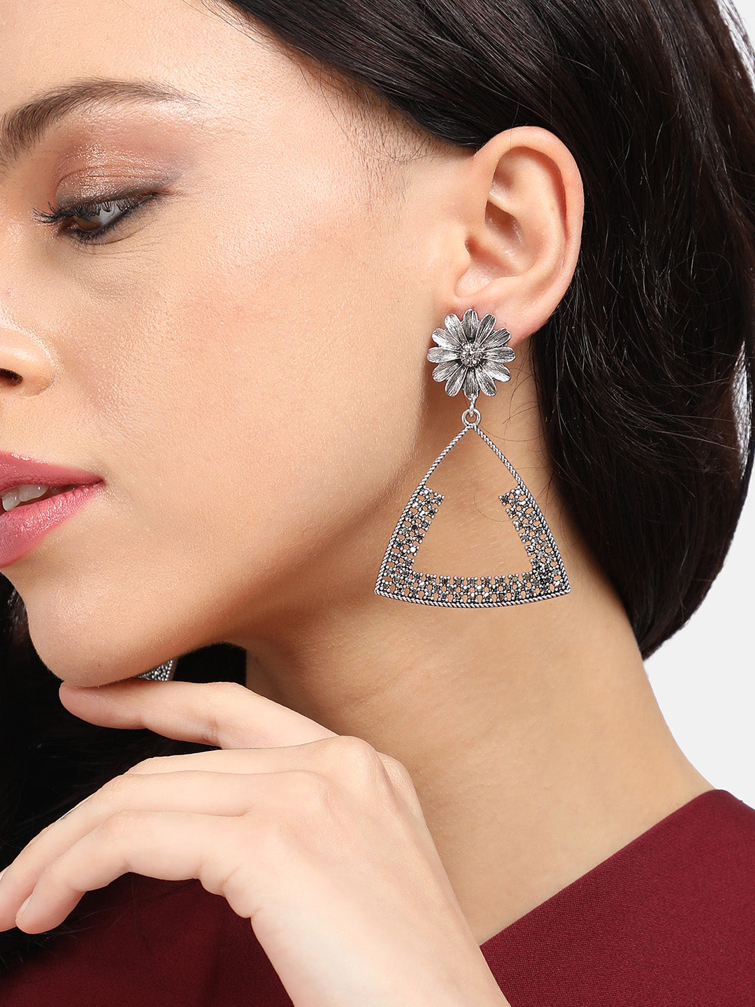 Set Of 2 Silver-Plated Contemporary Drop Earrings