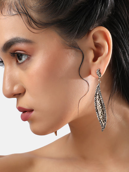 Set Of 2 Gold-Plated Studded Contemporary Drop Earrings