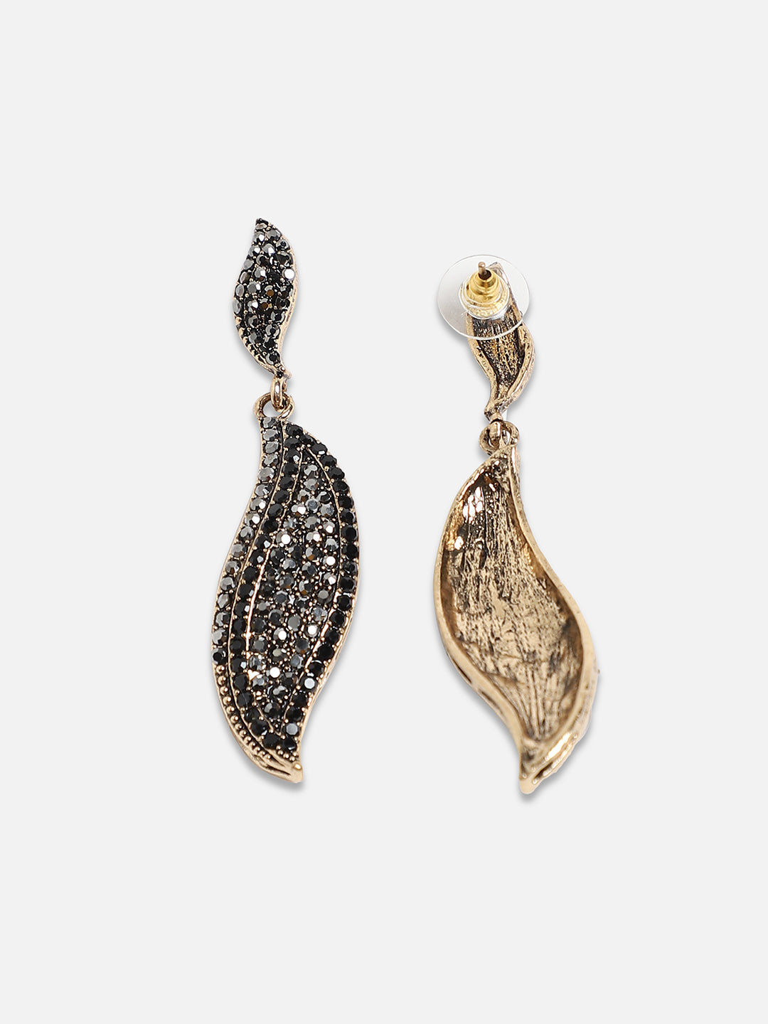 Set Of 2 Gold-Plated Studded Contemporary Drop Earrings