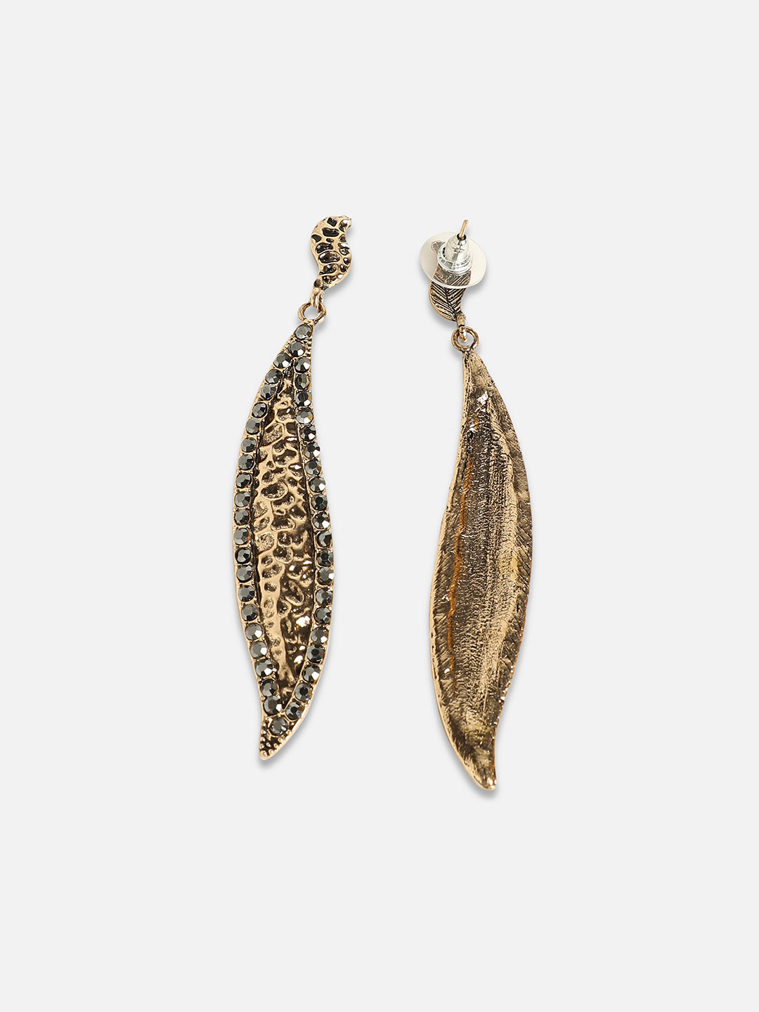 Set Of 2 Gold-Plated Studded Contemporary Drop Earrings