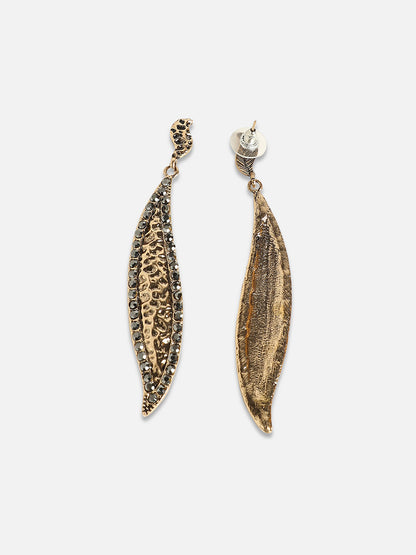 Set Of 2 Gold-Plated Studded Contemporary Drop Earrings