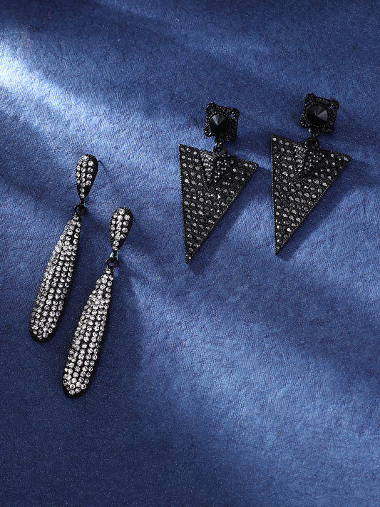 Set Of 2 Brass-Plated Contemporary Drop Earrings