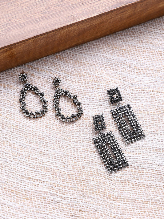 Set Of 2 Silver-Plated Contemporary Drop Earrings