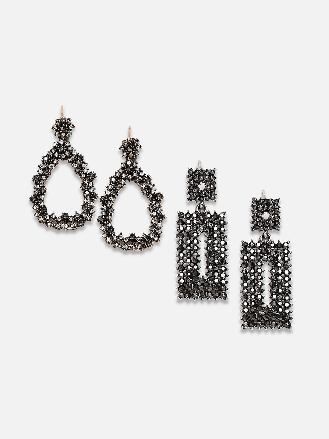 Set Of 2 Silver-Plated Contemporary Drop Earrings